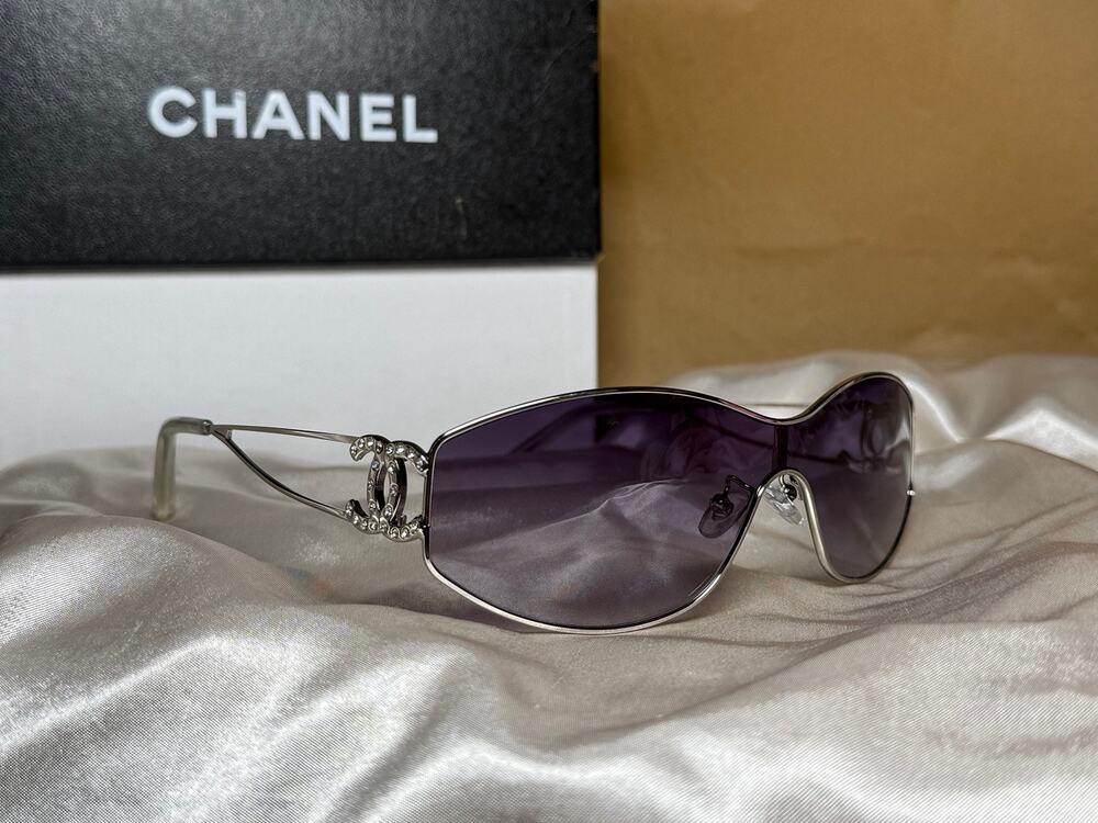 Vintage Chanel 4073-B Rhinestone CC Shield Sunglasses Y2K